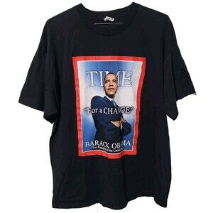 Vtg Barack Obama T Shirt Mens 2XL Time Magazine Yes We Can Double Sided …